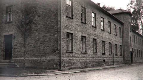 4K Black and White Brick Wall, Birkenau Auschwitz Nazi Concentration Camp Video stock 84946605