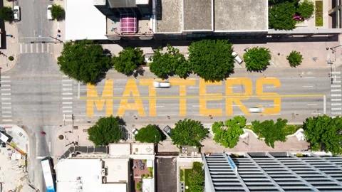 4K Black Austin Matters Hyperlapse Time Lapse Austin Tx Drone Shot Stock Footage 134746669