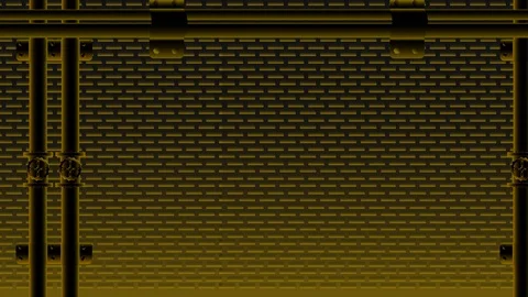 4k. black brick wall and water pipe neno yellow blink slide left to right. Stock Footage 103599646