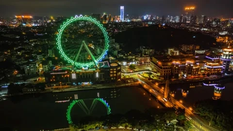 4K Black‑Gold Tone Timelapse, Magic Ferris Wheel Landmark, Zhongshan Guangdong Видео 344678011