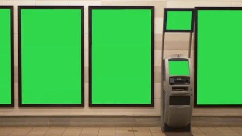 4K Blank Billboard Ad Display and ATM Bank Machine in Subway Station Stock Footage 80045669