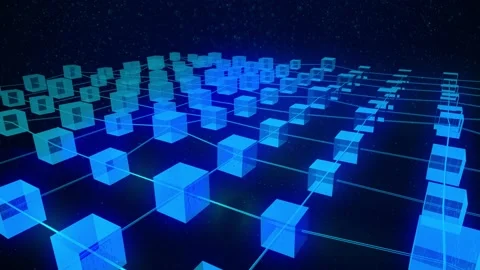 4K Block chain concept zoom out loopable. Chain consists of network connections Stockbeeldmateriaal 149010431