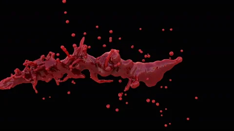 4k blood splash, red paint splash in slow motion isolated on black with alpha Stock Footage 49430064