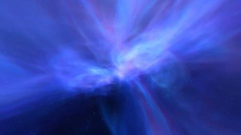 4K blue cosmic nebula background with soft light burst, star field, deep sp.. Illustrazione stock
