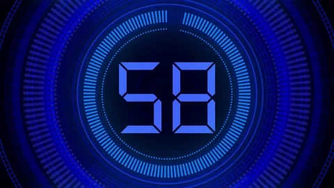 4k Blue Digital Countdown. 60 Seconds Vidéo 166117549