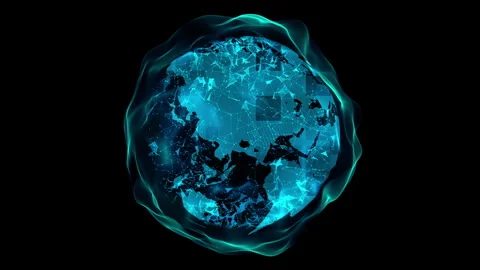 4K Blue Digital Globe Map Plexus Sphere Background Stock Footage 339044330