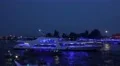 4k Blue illuminated yacht cruising night in Hamburg harbour 4k or 4k+ Resolution