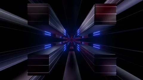 4k Blue Neon Boxes Tunnel Stock Footage 220219863
