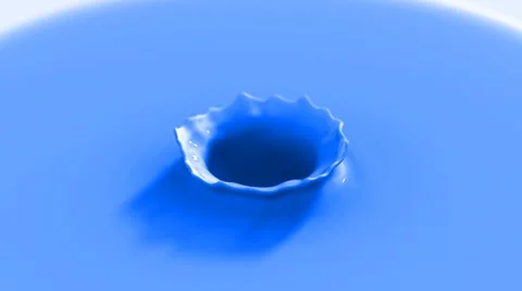 4k blue paint drop falling in slow motion making beautiful crown splash Stock Footage 61653546