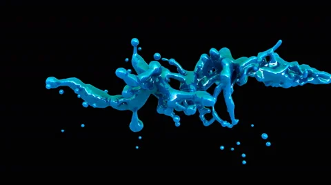 4k blue paint splash in slow motion isolated on black with alpha Stock Footage 49430128