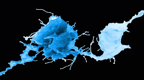 4k blue paint throws colliding in slow motion forming beautiful  splash Stock Footage 59918739