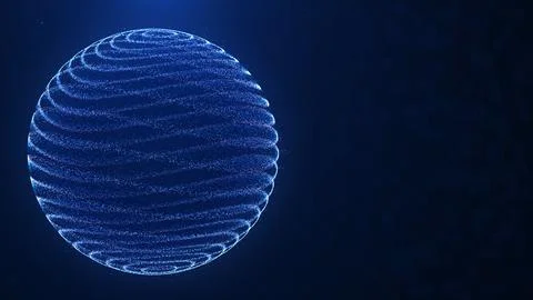 4K blue particle sphere on dark technology background, digital data orb wit.. Stock Illustration