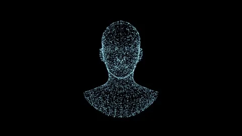 4K blue particles glowing Digital human woman or female body wireframe scanning. Vidéo 344095940