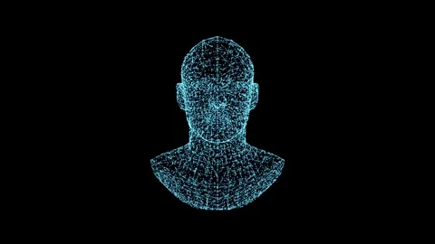 4K blue particles glowing Digital human woman or female body wireframe scanning. 库存影片 344095944