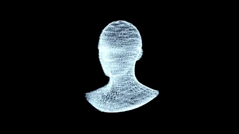 4K blue particles glowing Digital human woman or female body wireframe scanning. Vidéo 344095959