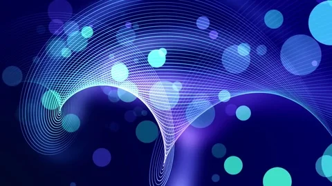 4k Blue &amp; purple motion loop - 3d lines object moving with floating bubbles Stock Footage 77601761