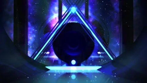 4k Blue Sci Fi Gaming Triangle Hall Motion Background Stock Footage 328467549