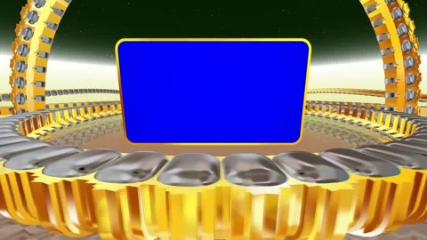 4k blue tv screen glitter studio stage rotating Stock-Footage 258635918