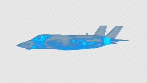 4k blue wireframe aircraft, wireframe f35 Stock Footage 258887751