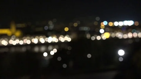 4K Blurred colored light motion by night Florence city colorful circle traffic Stock Footage 74004538