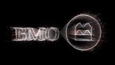 4k BMO word BMO Bank of Montreal company brand logo,Matrix binary computer code Stock Footage 112486863