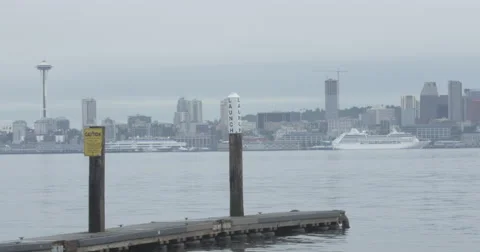 4k Boat dock with Seattle Background Video stock 40274113
