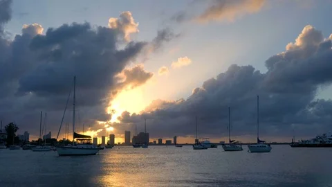 4K Boats in the Bay at Sunset Stock Footage 76324682