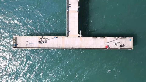4K Bob Hall Pier Corpus Christi Texas Gulf of Mexico Birdseye Fisherman Fishing Stock Footage 125910465