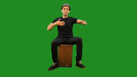 4k body drumming   2 on cajon box + green screen +High Quality audio rec. Stock Footage 125942918