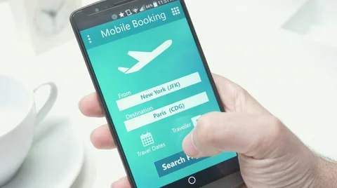 4K Booking a Flight on Smartphone Mobile App Stock Footage 63236839