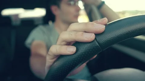 4K Bored Car Driver Looking Around Stock Footage