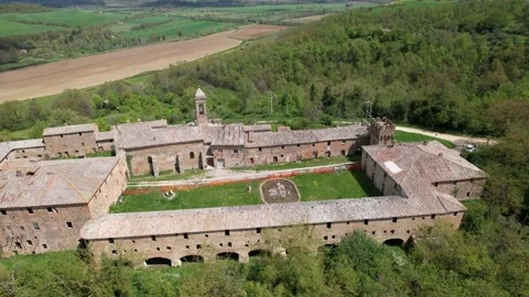 4k Borgo dei Salci flight aerial drone orbit view Umbria Italy Stock Footage 186231037