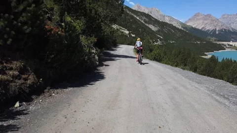 4K - Bormio (IT) - Excursion by bicycle to the Cancano dams Stock Footage 113900499
