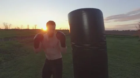 4k boxer trains outside Stock Footage 64217329