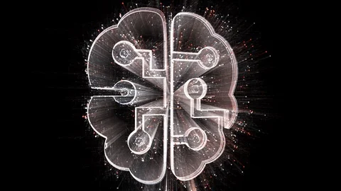 4k Brain AI Artificial Intelligence circuit,Matrix binary computer code text. Stock Footage 114163446