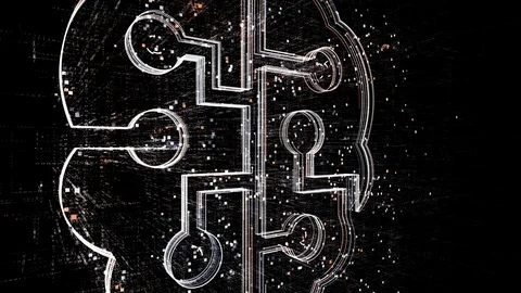 4k Brain AI Artificial Intelligence circuit,Matrix binary computer code text. Stock Footage 114170468