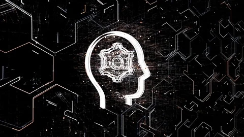 4k Brain AI Artificial Intelligence circuit,Matrix binary computer code text. Stock Footage 115470386