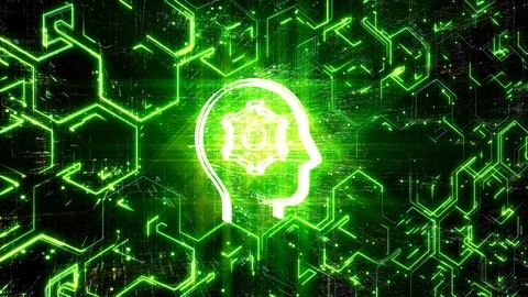 4k Brain AI Artificial Intelligence circuit,Matrix binary computer code text. Stock Footage 115470905