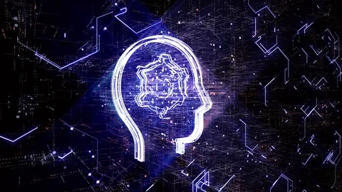 4k Brain AI Artificial Intelligence circuit,Matrix binary computer code text. Stock Footage 115470929