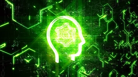 4k Brain AI Artificial Intelligence circuit,Matrix binary computer code text. Stock Footage 115471033