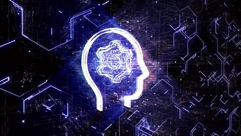 4k Brain AI Artificial Intelligence circuit,Matrix binary computer code text. Stock Footage 115471038