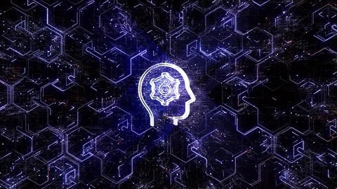 4k Brain AI Artificial Intelligence circuit,Matrix binary computer code text. Stock Footage 115471358