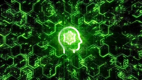 4k Brain AI Artificial Intelligence circuit,Matrix binary computer code text. Stock Footage 115471454