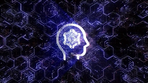 4k Brain AI Artificial Intelligence circuit,Matrix binary computer code text. Stock Footage 115471722