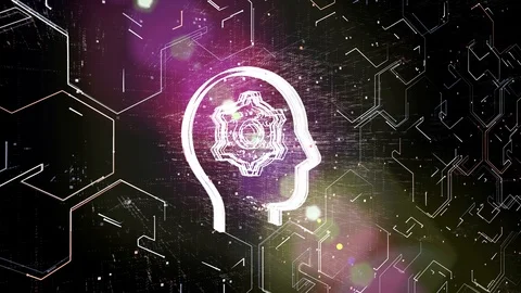 4k Brain AI Artificial Intelligence circuit,Matrix binary computer code text. Stock Footage 115472924