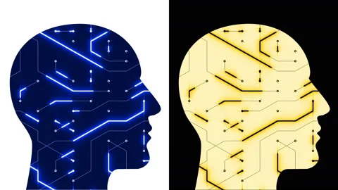 4k Brain head chip circuit digital line,people think AI artificial intelligence Video stock 88757094