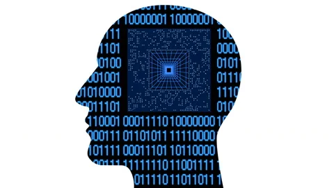 4k Brain head matrix binary code,man thinking AI chip circuit cpu intelligence. Stock Footage 88770369
