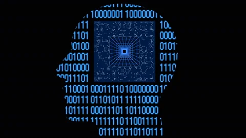 4k Brain head matrix binary code,man thinking AI chip circuit cpu intelligence. Stock Footage 88771971