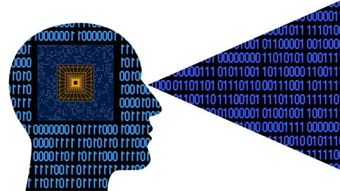 4k Brain head matrix binary code,man thinking AI chip circuit cpu intelligence. Stock Footage 89326887