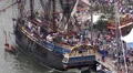 4k Bremerhaven harbor aerial view tourists antique sail ship zoom out 4k or 4k+ Resolution